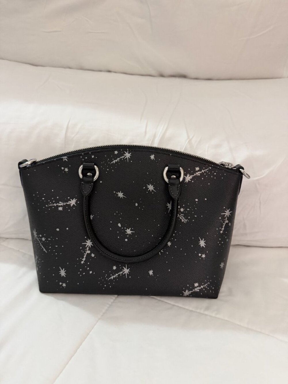 Coach Sadie Satchel Bag With Star Print (Black/Silver) - Picture 3 of 8